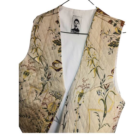 SUMMER VEST UPCYCLED, REPOURPOSED  VINTAGE BROCADE, BEIGE, SIZE M - Picture 4 of 7
